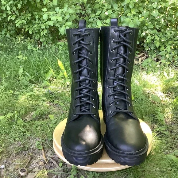 Harley-Davidson Valene‎ Riding Boots Women's Size 10 Black Leather Biker Eyelets - Picture 3 of 7